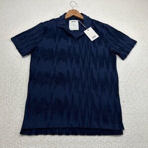 OAS Glitch Polo Terry Shirt Navy Blue Men’s Size Medium NEW WITH TAGS